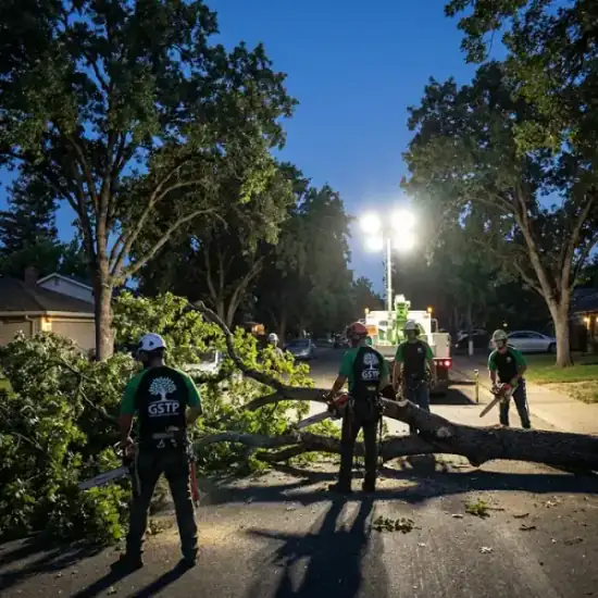 Emergency night tree removal in Oklahoma City after a storm
